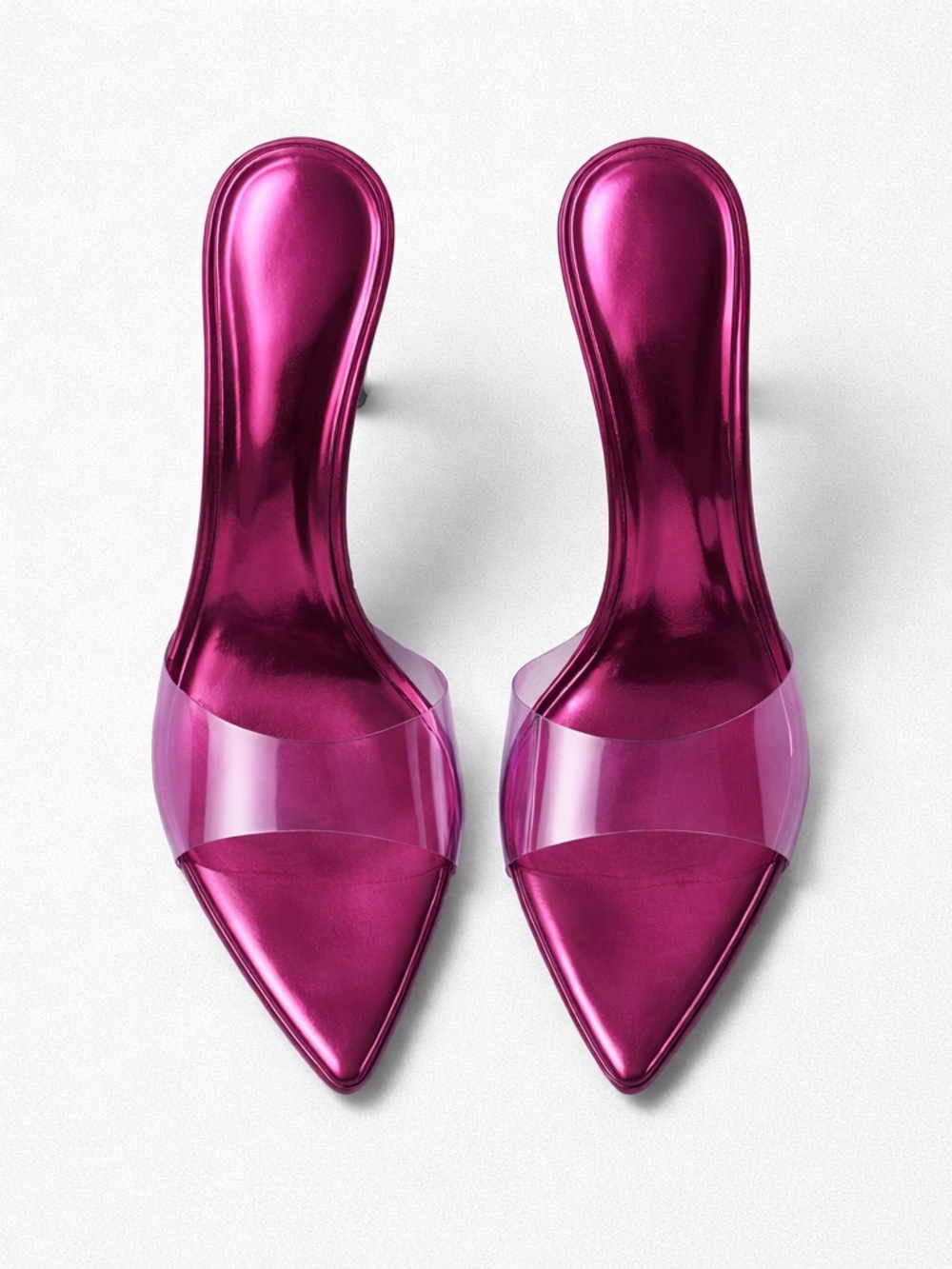 Metallic Fuchsia Pointed Mule with Clear Band